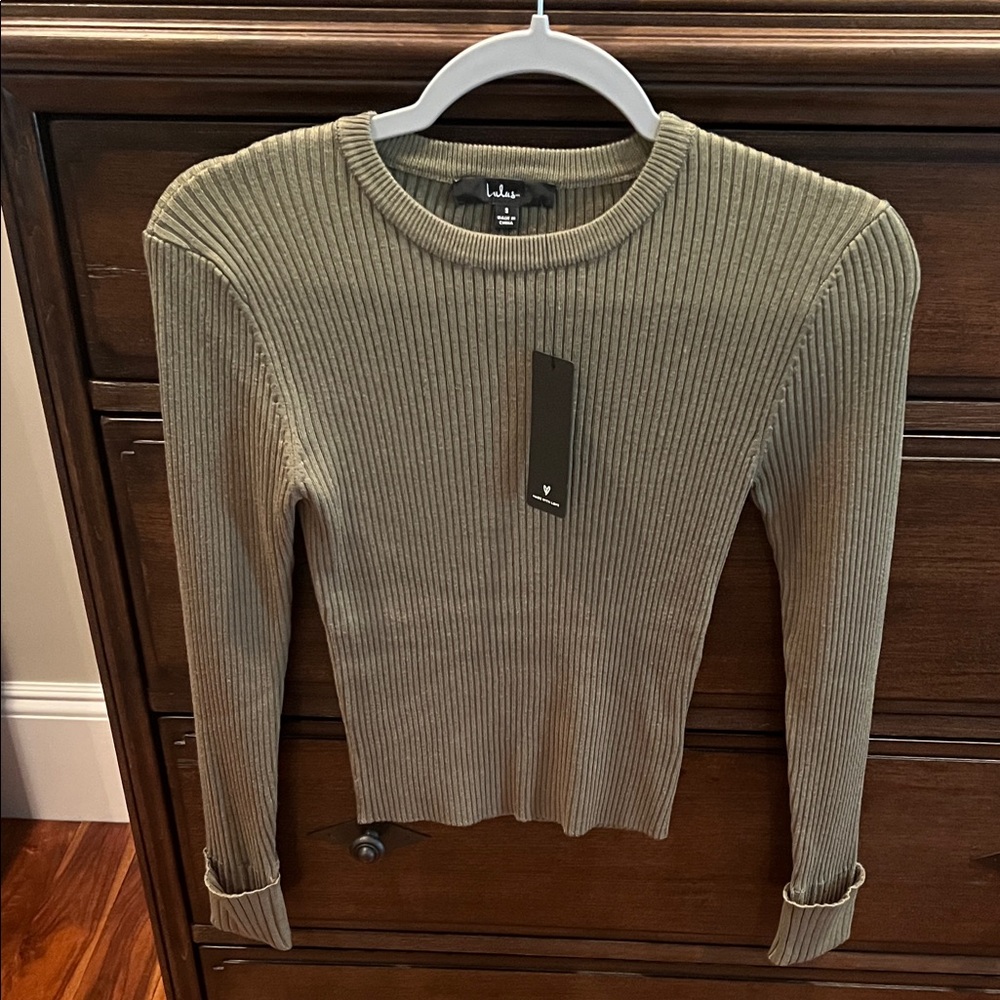 Lulu's Sage Ribbed Knit Top